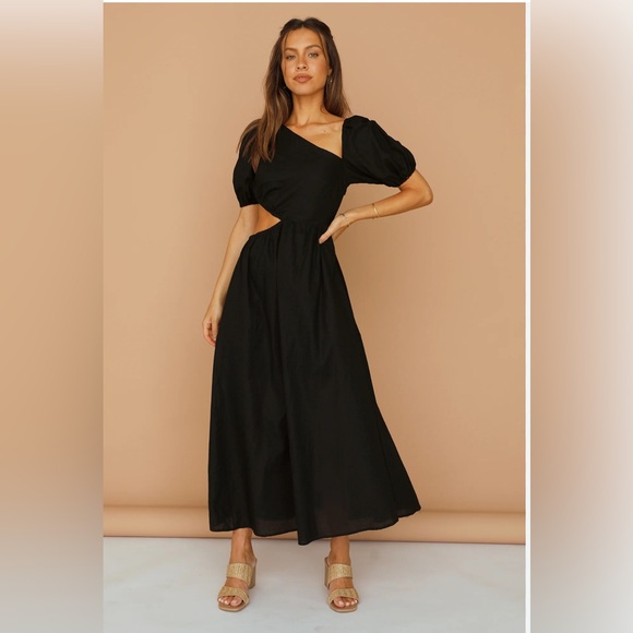 fortunateone Dresses & Skirts - Fortunateone Black Tiered One Shoulder Puff Sleeve Dress